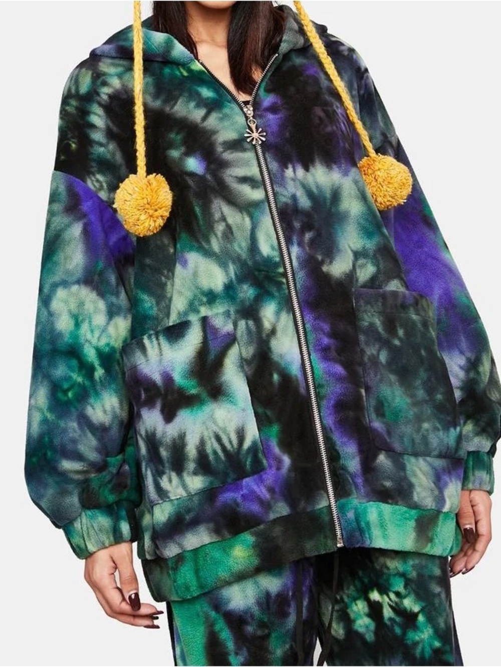Tie-Dye Hooded Zip Jacket - Green & Purple
